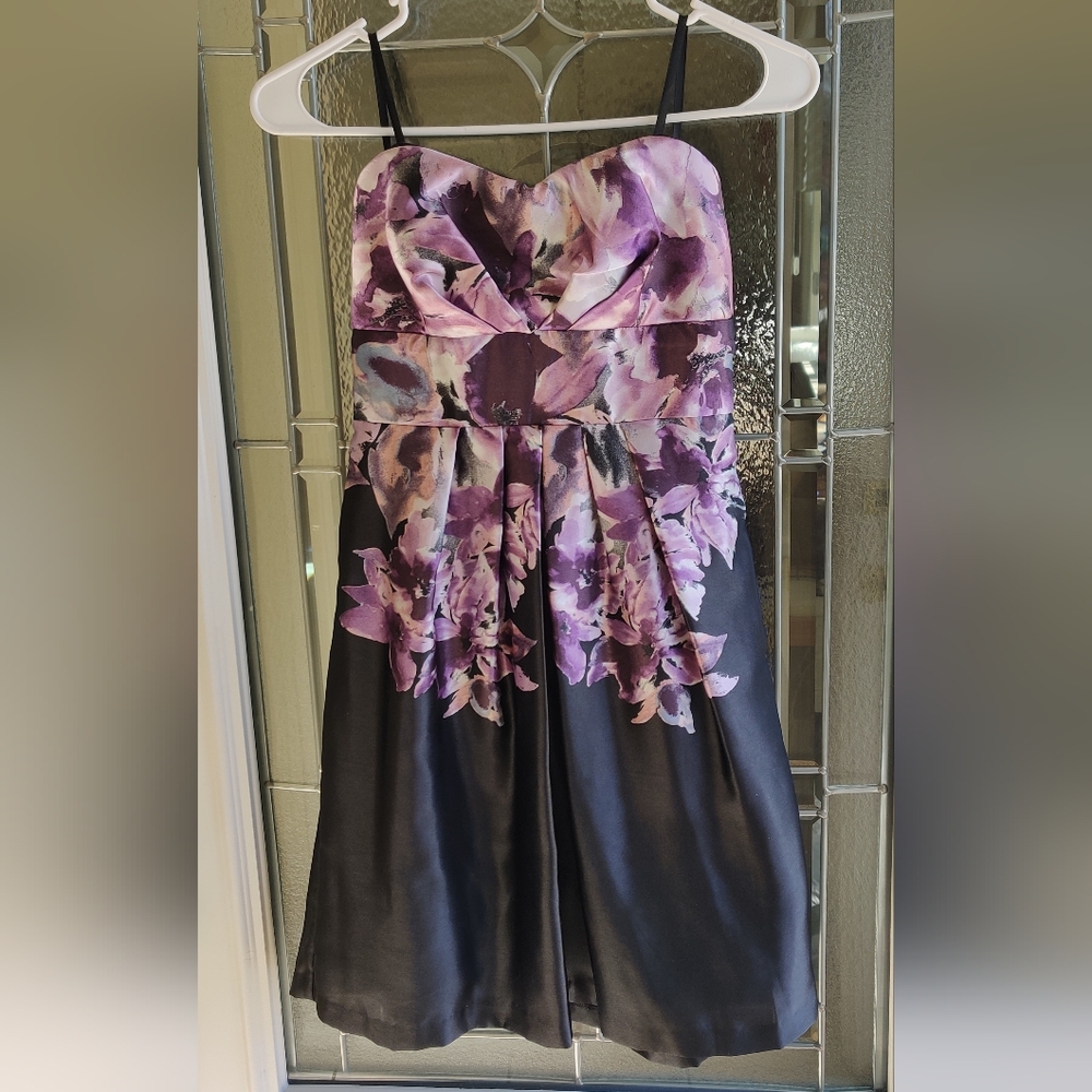 BCX Strapless Juniors Dress in Purple and Black Floral Size 3 - Picture 2 of 14